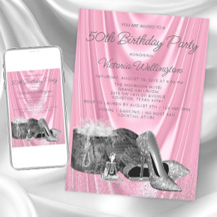 Invitación Zapato plateado rosa de mujer Cumpleaños cualquier