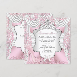 Invitación Zapatos altos rosados bonitos Princesa Quinceañera