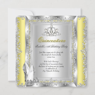 Invitación Zapatos Amarillos de Plata para Cumpleaños de Quin