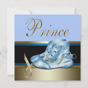 Invitación Zapatos Azules Azul Dorado Fiesta de Baby Prince