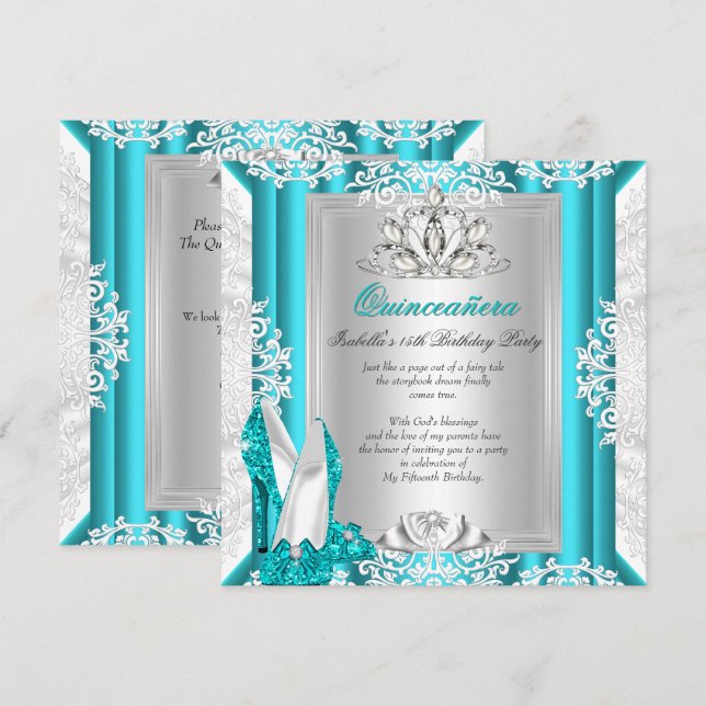 Invitación Zapatos Azules con Brillo para Fiesta de Cumpleaño (Anverso / Reverso)