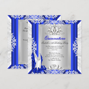 Invitación Zapatos Azules Reales para Quinceañera Brillante C