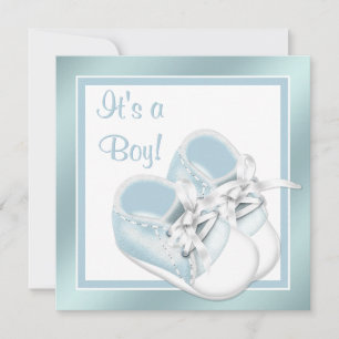 Invitación Zapatos Blancos Azules Elegante Fiesta de Baby Niñ