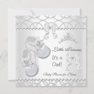 Invitación Zapatos blancos plateados del Chica Baby Shower de