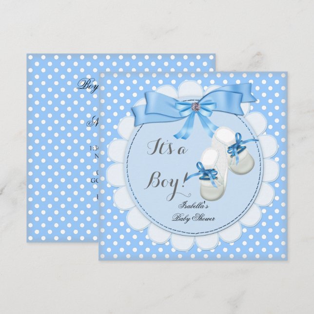 Invitación Zapatos Blue Cute Blue Booties de Baby Shower Boy  (Anverso / Reverso)