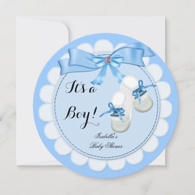 Invitación Zapatos Blue Cute Blue Booties de Baby Shower Boy (Anverso)