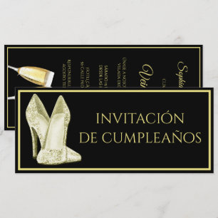 Invitación Zapatos brillantes españoles y champán de cumpleañ