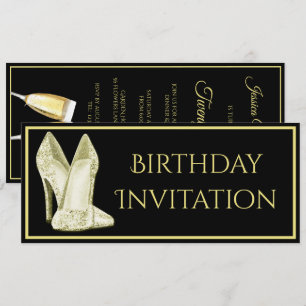 Invitación Zapatos Brillantes y Cumpleaños con Champán