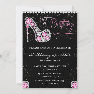 Invitación Zapatos con brillo rosa negro glamour de diamante