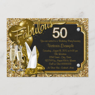 Invitación Zapatos con purpurina dorados Fiesta de cumpleaños