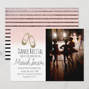 Invitación Zapatos de bailarina dorados con brillo rayas reci