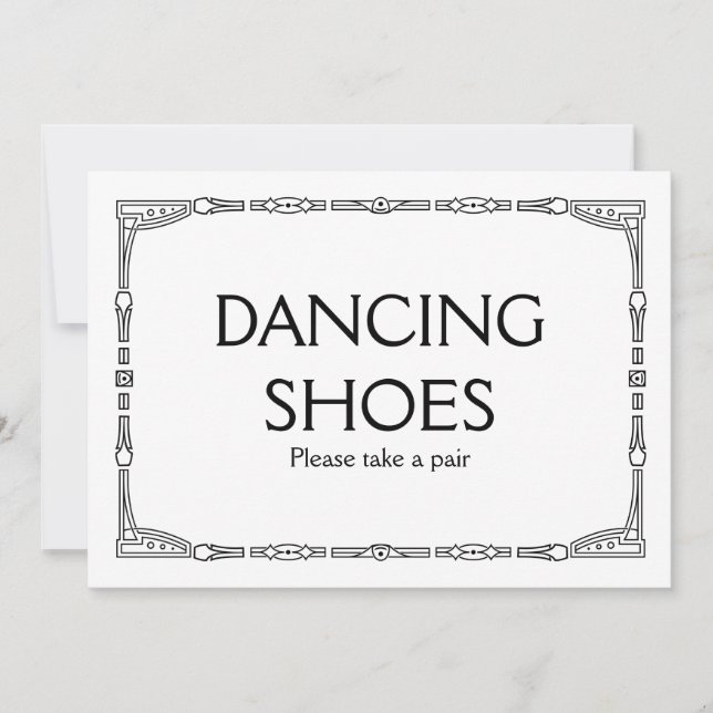 Invitación "Zapatos de Baile" Letrero de Boda Estilo Art Déco (Anverso)