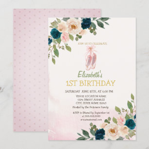 Invitación Zapatos de ballet con flores Cumpleaños