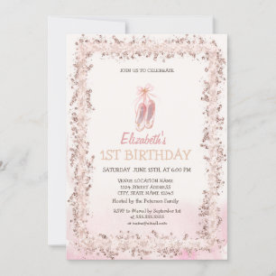 Invitación Zapatos de ballet con purpurina para cumpleaños  