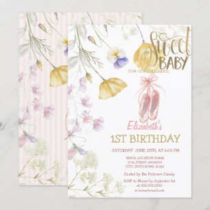Invitación Zapatos de ballet raya flores silvestres cumpleaño