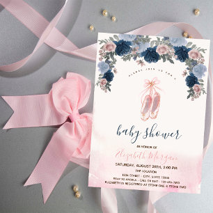 Invitación Zapatos de ballet rayas rosadas Baby Shower 