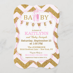 Invitación Zapatos de ballet y Baby Shower de Chevron