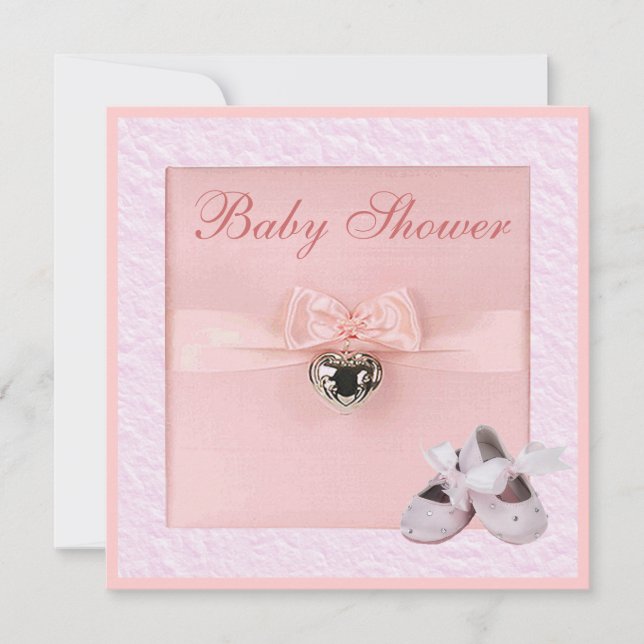 Invitación Zapatos de ballet y chicas Baby Shower rosado del (Anverso)