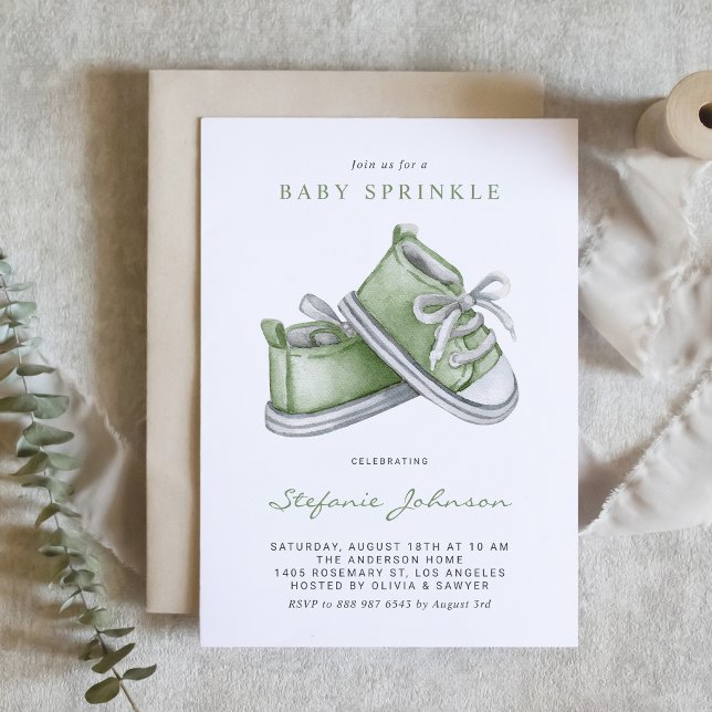 Invitación Zapatos de bebé acuarela verde Baby Sprinkle (Subido por el creador)