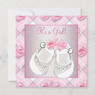 Invitación Zapatos de bebé blancos rosados Ropa de bebé niña 