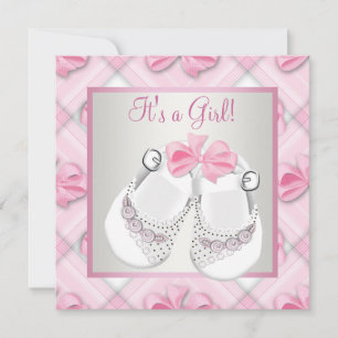 Invitación Zapatos de bebé blancos rosados Ropa de bebé niña 