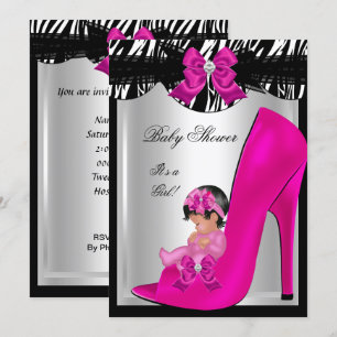 Invitación Zapatos de bebé rosa caliente cebra niña de ducha 