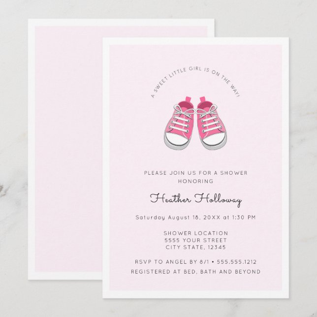 Invitación Zapatos de bebe rosa dulce, Baby Shower (Anverso / Reverso)