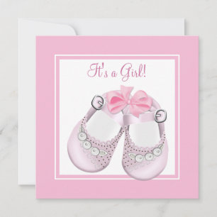 Invitación Zapatos de bebé rosados Bautizo de niña rosa