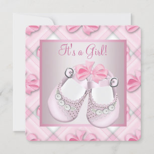 Invitación Zapatos de bebé rosados Bautizo de niña rosa