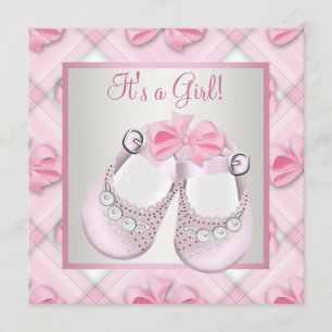 Invitación Zapatos de bebé rosados Bautizo de niña rosa