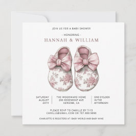 Invitación Zapatos de bebé Toile Baby Shower