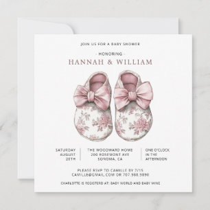 Invitación Zapatos de bebé Toile Baby Shower