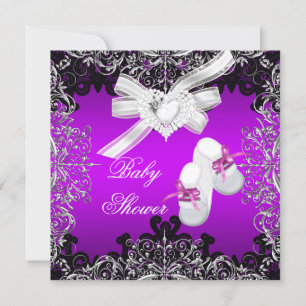 Invitación Zapatos de Botitas Morados Lindos para Baby Shower