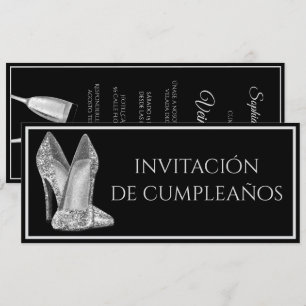 Invitación Zapatos de brillo españoles y cumpleaños con champ