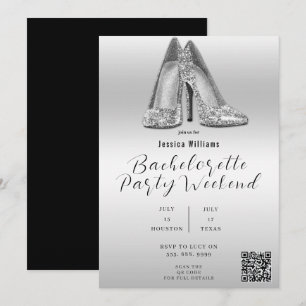 INVITACIÓN ZAPATOS DE BRILLO PLATAEADO CÓDIGO QR DESPEDIDA DE