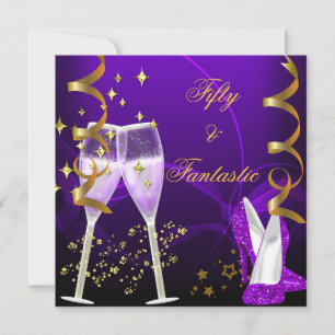 Invitación Zapatos de champán dorado púrpura fantásticos 50