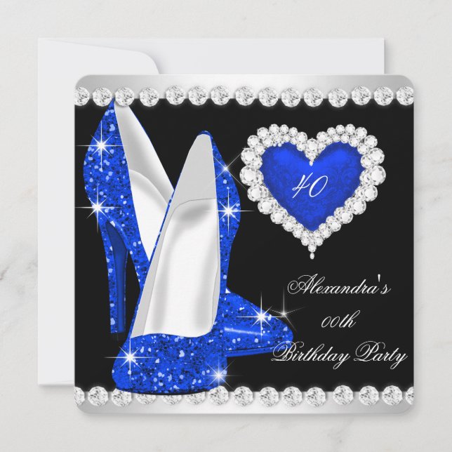 Invitación Zapatos de corazón azul cobalto con brillo elegant (Anverso)