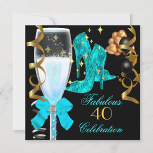 Invitación Zapatos de cumpleaños azules teñidos de oro fabulo