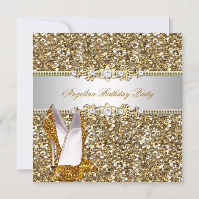 Invitación Zapatos de diamantes de joyas de oro para fiesta d (Anverso)