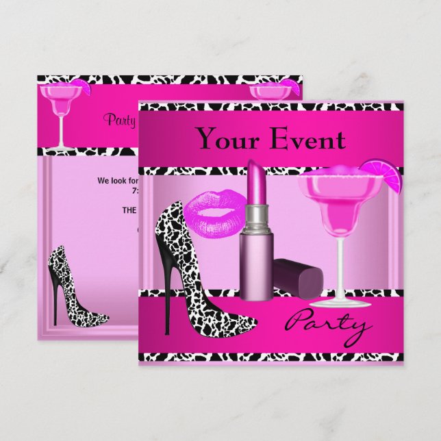 Invitación Zapatos de fiesta de evento labial rosa (Anverso / Reverso)