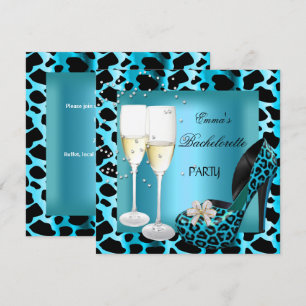 Invitación Zapatos de fiesta de soltera azul turquesa leopard