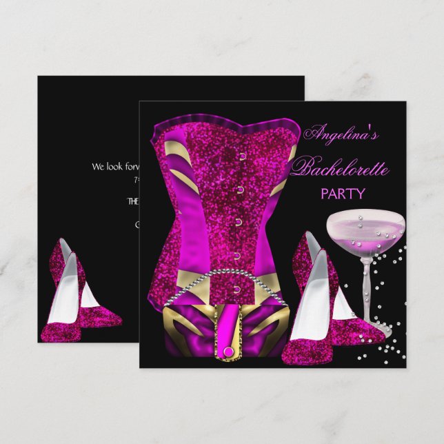 Invitación Zapatos de fiesta de soltera rosa caliente Corsé (Anverso / Reverso)