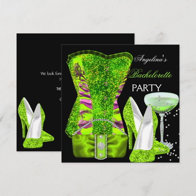 Invitación Zapatos de fiesta de soltera verde lima Corsé (Anverso / Reverso)