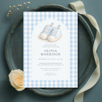Zapatos de gingham azul acuarela Baby Shower