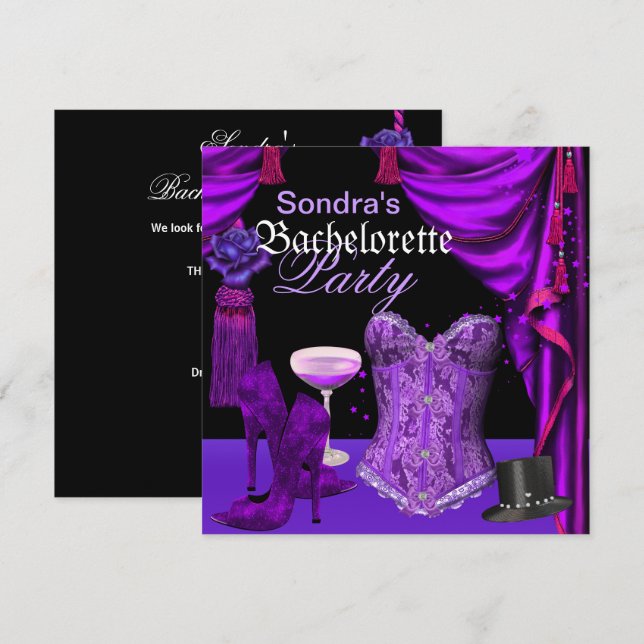 Invitación Zapatos de la fiesta de la bachillerato morada de  (Anverso / Reverso)