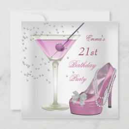 Invitación Zapatos de Martini Blancos y Rosados para Fiesta d