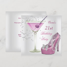 Invitación Zapatos de Martini Blancos y Rosados para Fiesta d