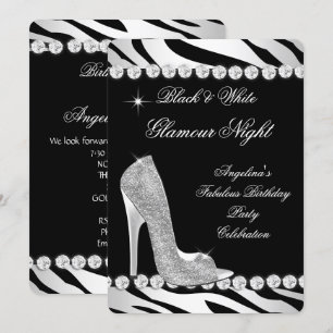 Invitación Zapatos de Purpurina de Cebra para Noche de Glamou