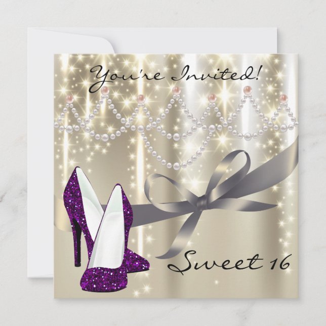 Invitación Zapatos de Purpurina morado dorado brillante Dieci (Anverso)
