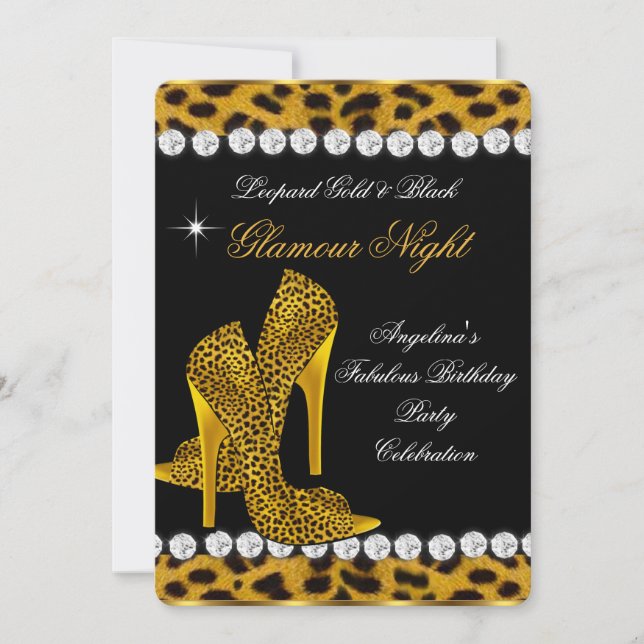 Invitación Zapatos de Purpurina nocturno de glamour negro Leo (Anverso)